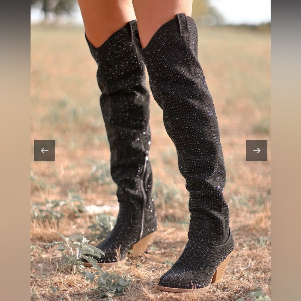Black sequin over the knee boots
